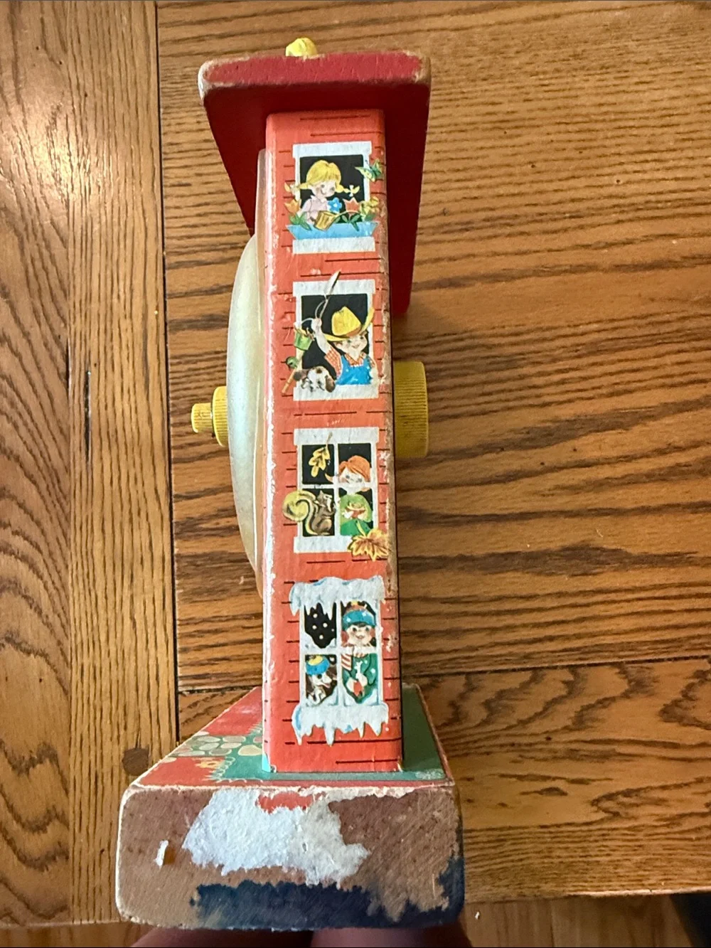 Fisher-Price Red and Yellow Schoolhouse Clock Toy with Blue Dial